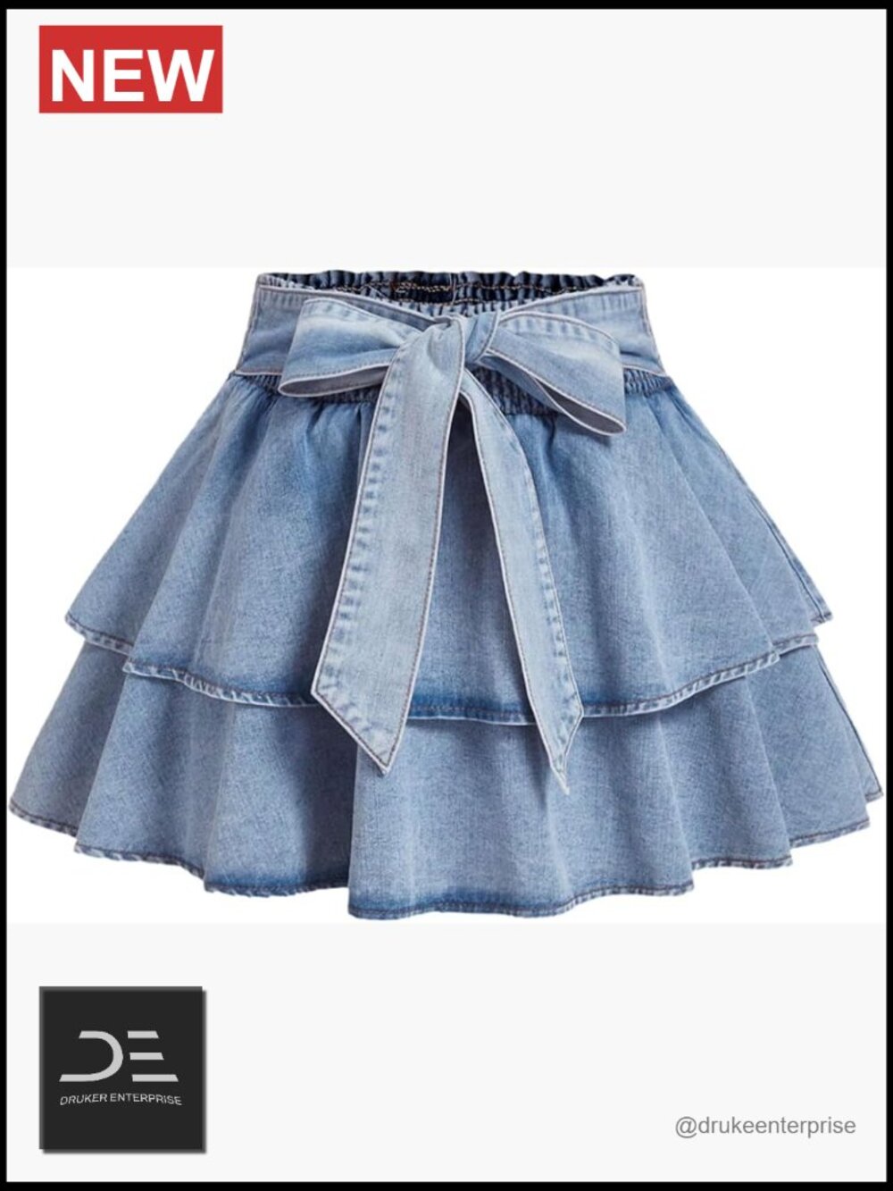 Plus Size Denim Mini Skirt Y2k Bow Tie Knot Ruffle Tiered Short Jean Skirt